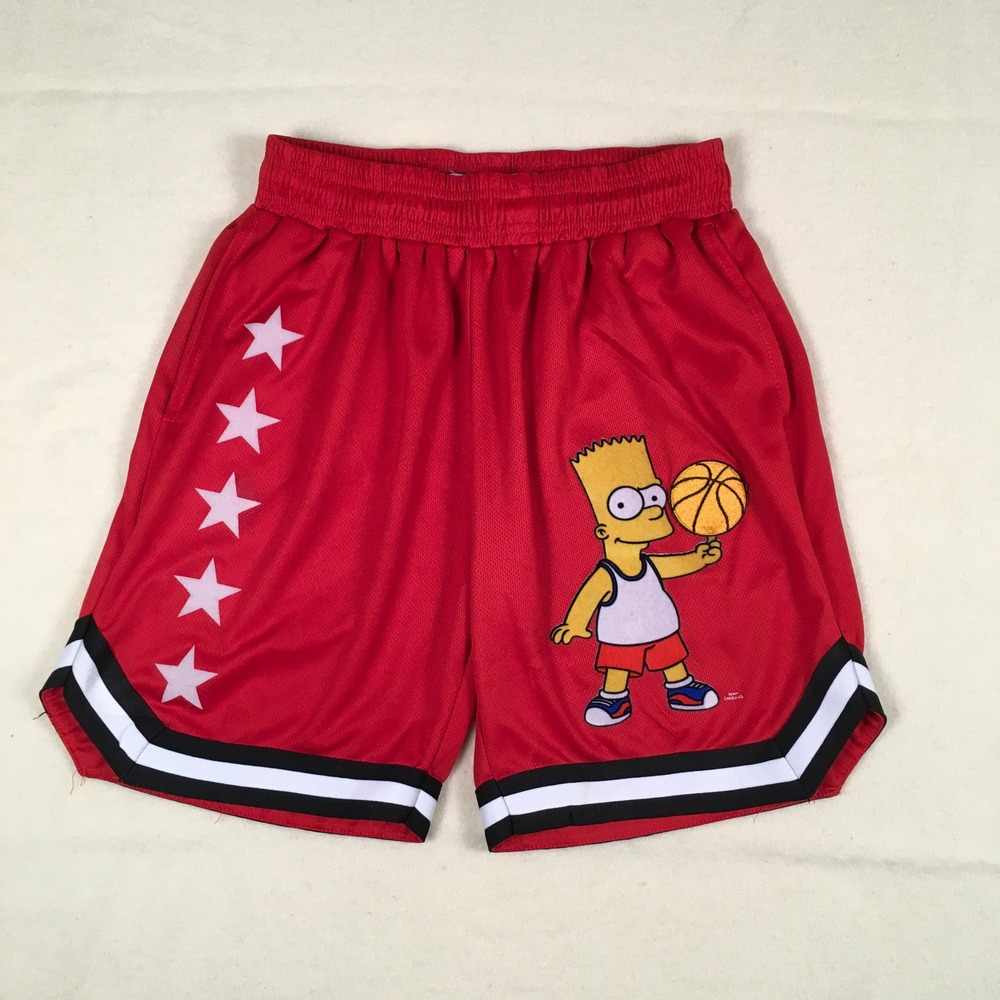 Bart Simpson Stars Felted Patch Youth Basketball Gym Shorts Size L‎ Red